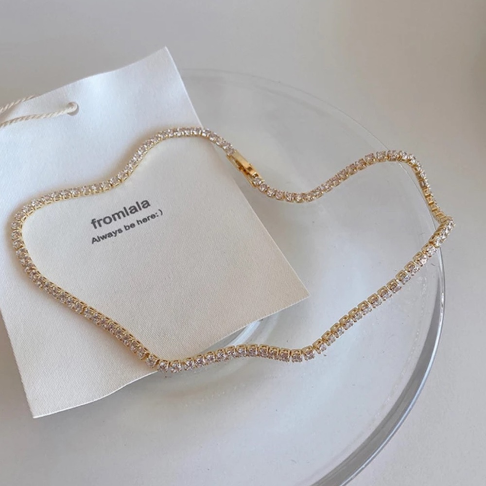 New 14K Gold Tennis Chain Choker Necklace - Picture 5 of 6